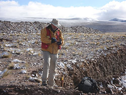 Geologist Edward Harrington mapping trenches in the Puna of northwest Argentina